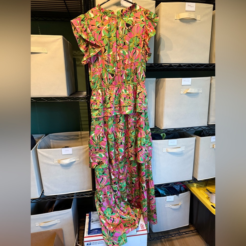 THML Floral Pink and Green Maxi Dress